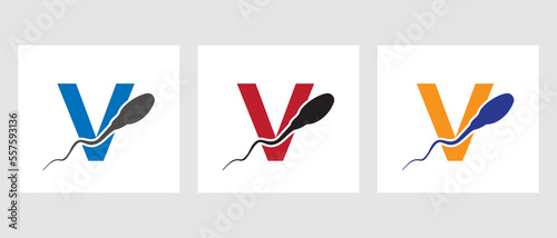Letter V Sperm Cell Logo Template. Sperm Bank Medical Symbol