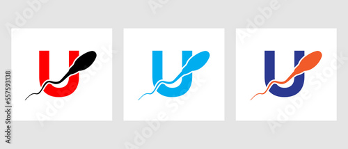 Letter U Sperm Cell Logo Template. Sperm Bank Medical Symbol