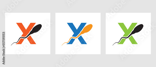 Letter X Sperm Cell Logo Template. Sperm Bank Medical Symbol