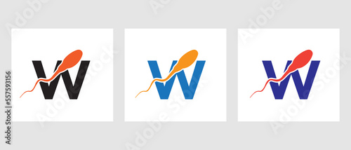 Letter W Sperm Cell Logo Template. Sperm Bank Medical Symbol