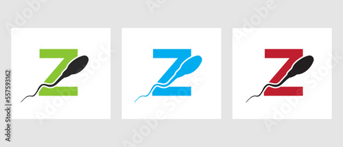 Letter Z Sperm Cell Logo Template. Sperm Bank Medical Symbol