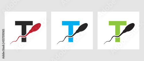 Letter T Sperm Cell Logo Template. Sperm Bank Medical Symbol