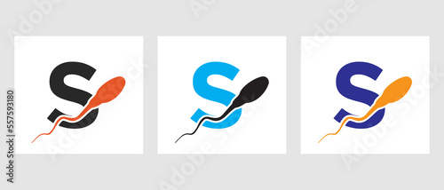 Letter S Sperm Cell Logo Template. Sperm Bank Medical Symbol