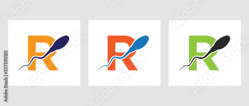 Letter R Sperm Cell Logo Template. Sperm Bank Medical Symbol