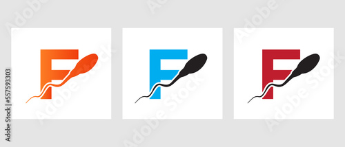 Letter F Sperm Cell Logo Template. Sperm Bank Medical Symbol