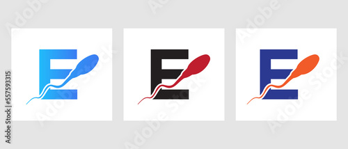 Letter E Sperm Cell Logo Template. Sperm Bank Medical Symbol