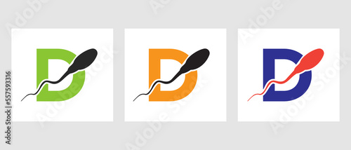 Letter D Sperm Cell Logo Template. Sperm Bank Medical Symbol