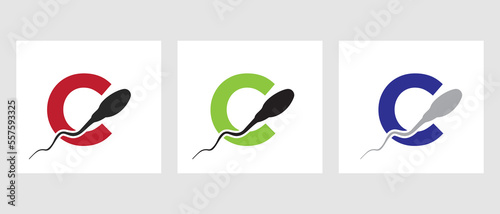 Letter C Sperm Cell Logo Template. Sperm Bank Medical Symbol