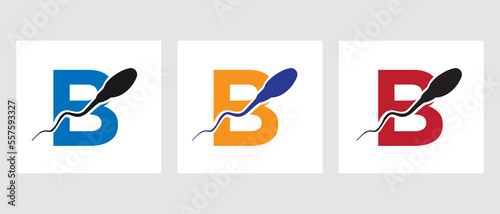Letter B Sperm Cell Logo Template. Sperm Bank Medical Symbol