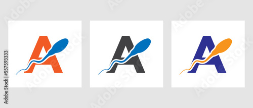 Letter A Sperm Cell Logo Template. Sperm Bank Medical Symbol