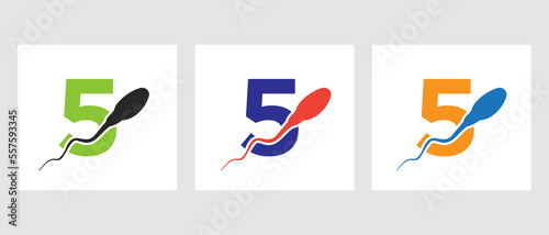 Letter 5 Sperm Cell Logo Template. Sperm Bank Medical Symbol