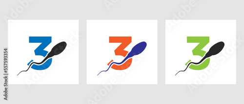 Letter 3 Sperm Cell Logo Template. Sperm Bank Medical Symbol