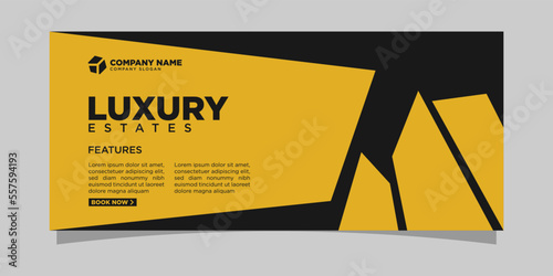 Minimalistic real estate social media cover with abstract shapes and catchy colors could be use on facebook and other sites