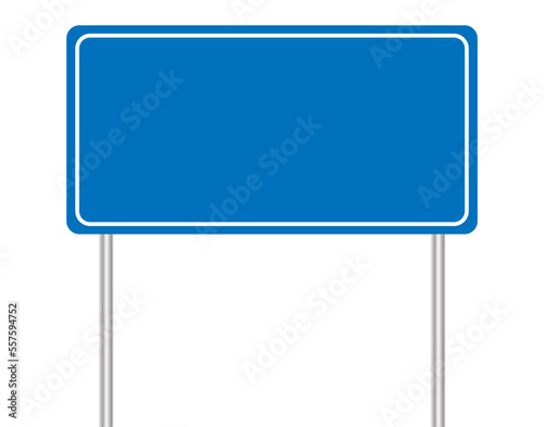 Empty blue road sign. Blank road sign isolated on white background