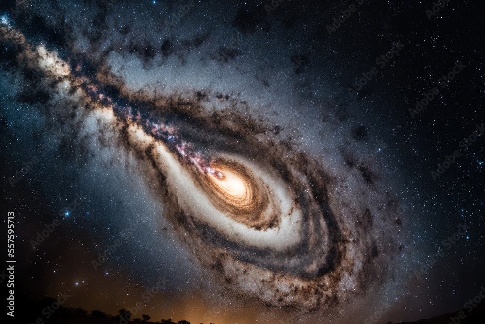 long exposure shot of the milky way galaxy in a cloudy sky with grit. Generative AI