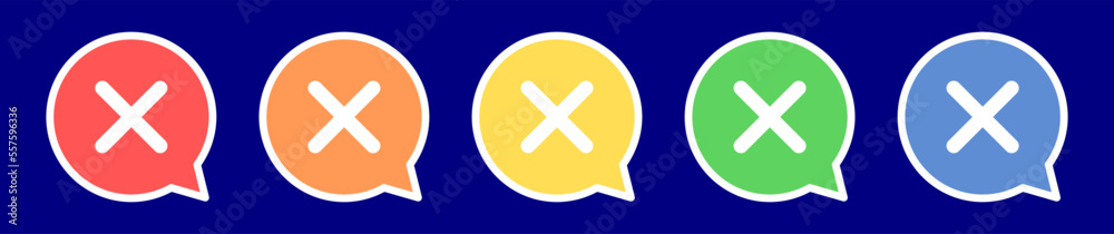 Speech bubble cancel icon. Error icon in various colors. Speech bubble cancel icon. Error icon in various colors.