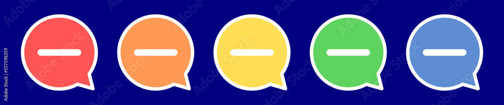 Speech bubble minus sign icon. Subtract icon in various colors. Speech bubble minus sign icon. Subtract icon in various colors.