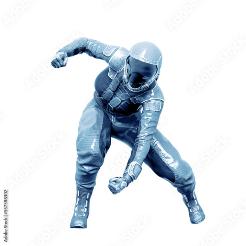 cosmonaut girl is loading power on white background