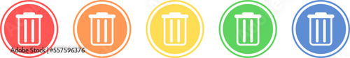 Trash can icon set. Delete icon in various colors.
