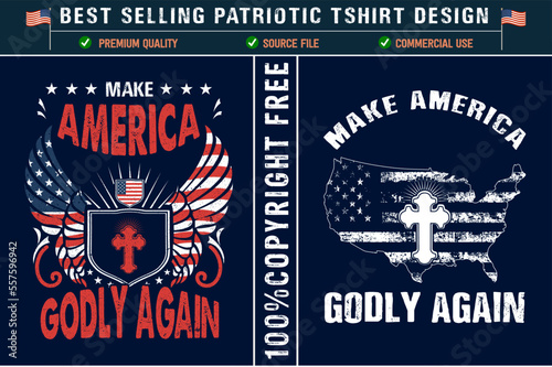 Make america godly again christian t-shirt design with usa grunge flag usa patriotic t shirt design
