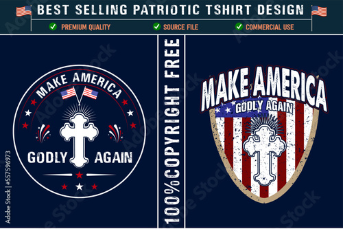 Make america godly again christian t-shirt design with usa grunge flag usa patriotic t shirt design