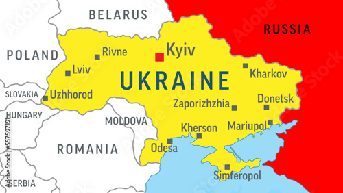 Ukraine and Russia Map. War. Zoom on World Map. Vector Illustration
