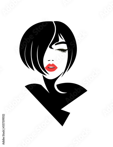 Woman face. Sexy woman with red lips and short haircut
