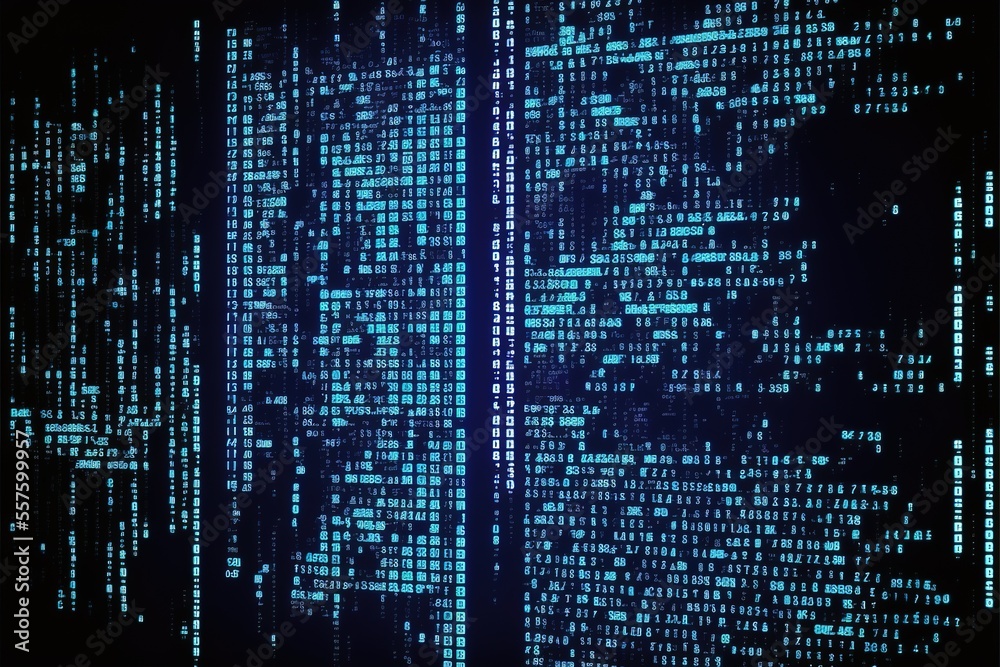 blue digital binary data on computer screen