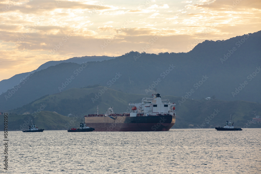 Oil tanker at maritime terminal on Sao Sebastiao city, coast of Brazil