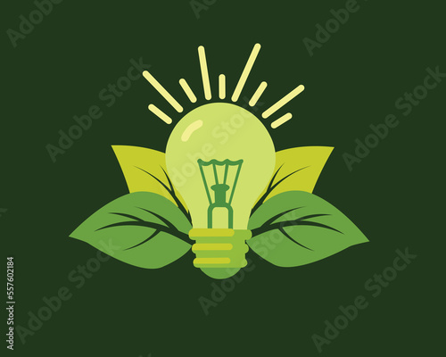 Green energy bulb concept with leaves