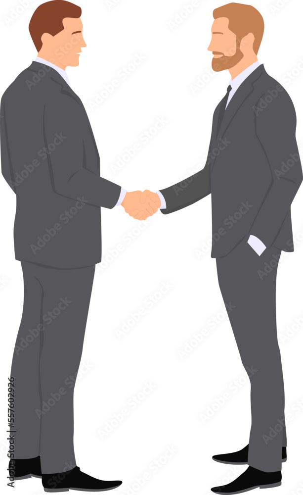 Two men wearing in business suits shaking hands. Transparent background. Vector illustration Two men wearing in business suits shaking hands. Transparent background. Vector illustration