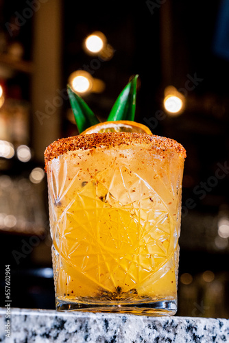 mexican drink of mezcal with maracuyá fruit