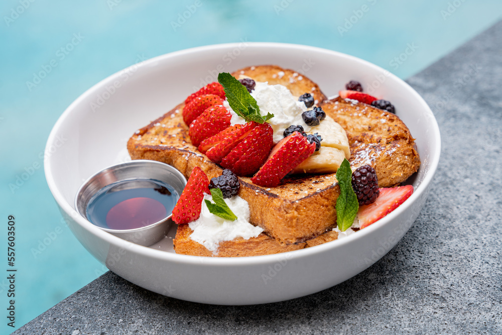 french toast with berries in a hotel french toast with berries in a hotel