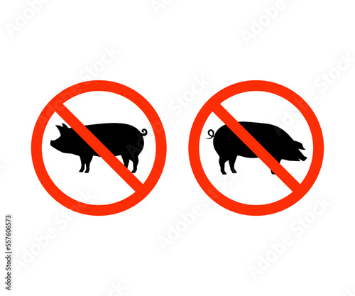 No pig sign. No pork sign. No pig icon set. Forbidden pig symbol. Vector illustration