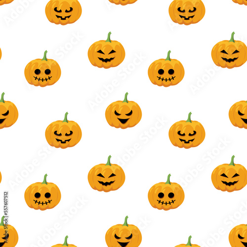 Jack o Lantern. Halloween seamless pattern with pumpkin. Cartoon, flat, vector