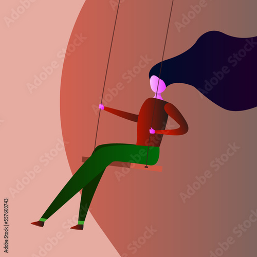 Girl on a swing. Vector illustration.
