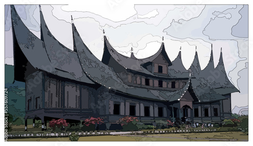 Fototapeta Naklejka Na Ścianę i Meble -  Vector traditional house from west sumatra ( Rumah Gadang )