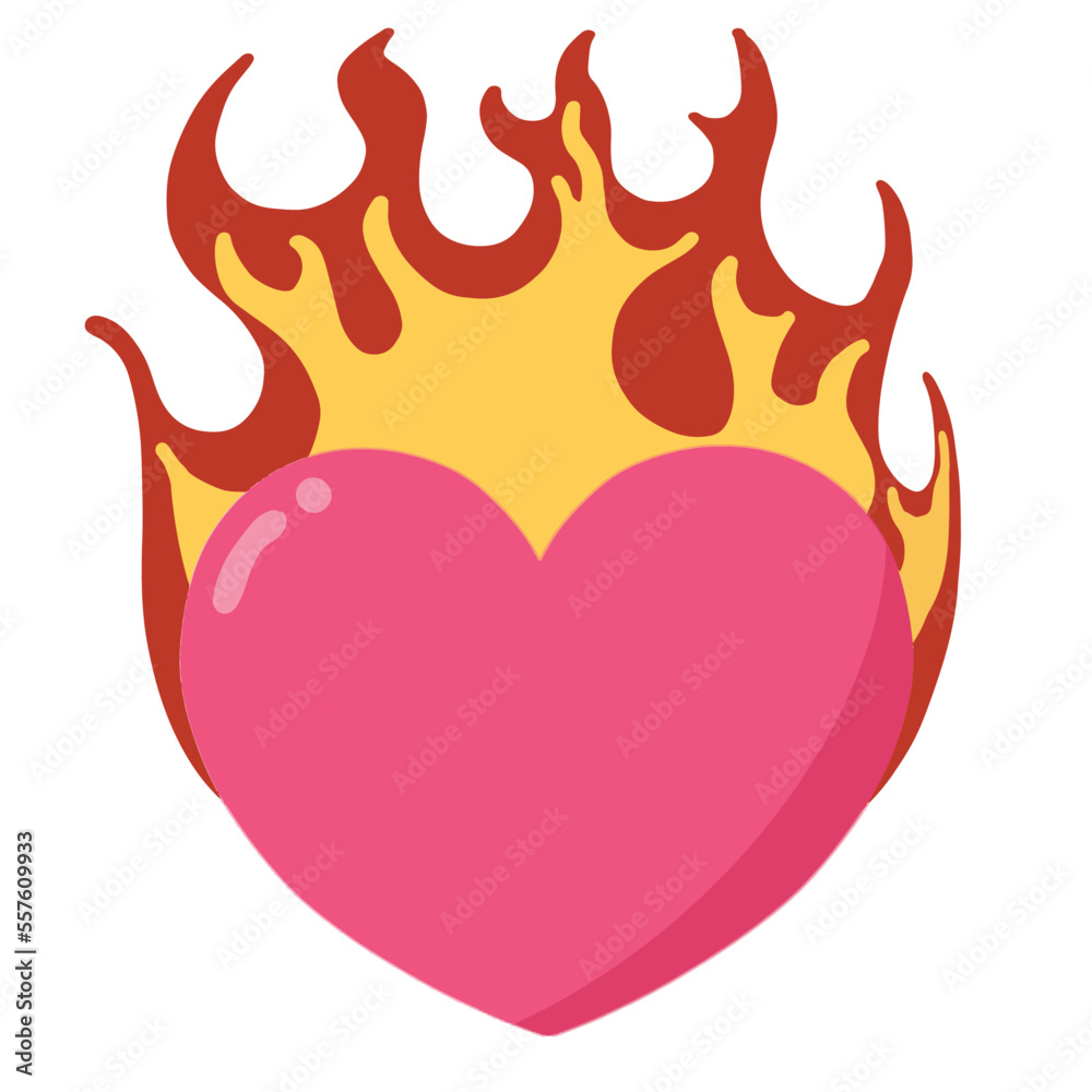 pink heart on fire vector