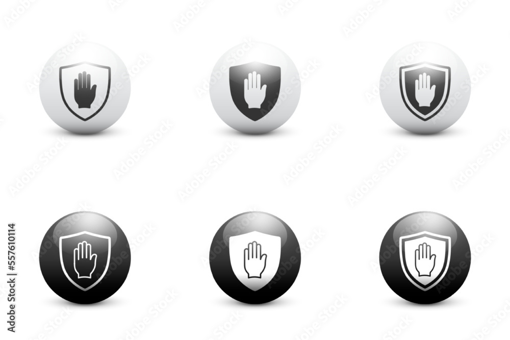 Security shield icon. Stop icon. Hand block symbol. Vector illustration. Security shield icon. Stop icon. Hand block symbol. Vector illustration.