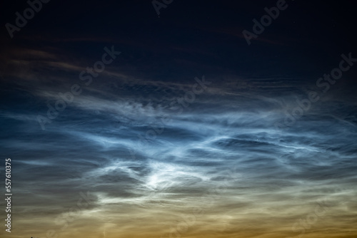 Silver clouds in the night sky in Russia.