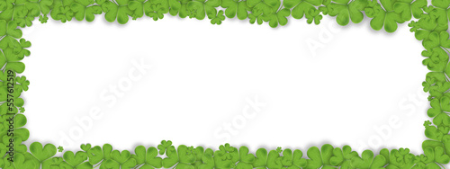 Irish shamrock leaves template on white background.Frame Green Irish symbol Good Luck.Clover pattern for Saint Patrick's Day holiday greeting card ,Discount,Promotion,Special Offer backdrop