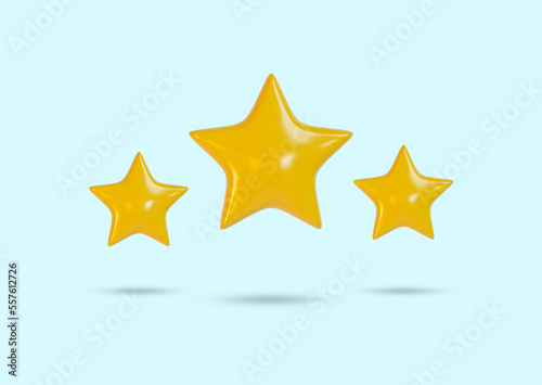 Three yellow stars glossy colors. achievements for games. customer rating feedback