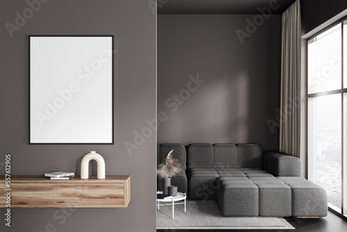 Dark empty room interior with empty white poster © ImageFlow