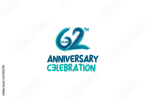 62th, 62 years, 62 year anniversary celebration fun style logotype. anniversary white logo with green blue color isolated on white background, vector design for celebrating event