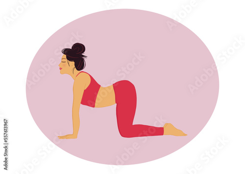 beautiful illustration of a yogi woman in pink doing a yoga pose. Zen and harmony concept. For website decor, fitness room, zen decor poster.