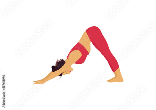 Belle illustration d'une femme yogi en rose faisant une pose de yoga. Dessin extension arrière. Concept zen et harmonie. Dessin vectoriel plat coloré isolé sur fond blanc