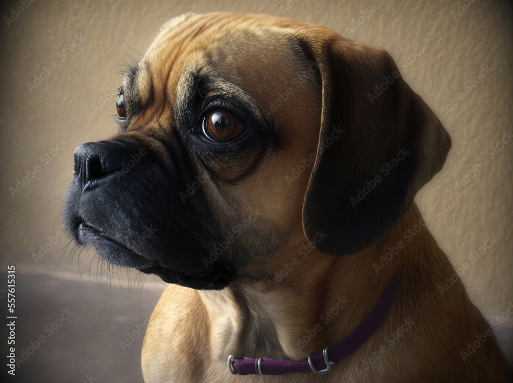 Puggle dog portrait generated by generative AI