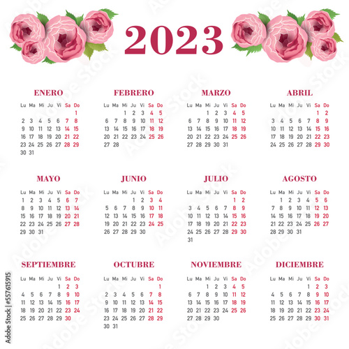 Calendario 2023 con flores español