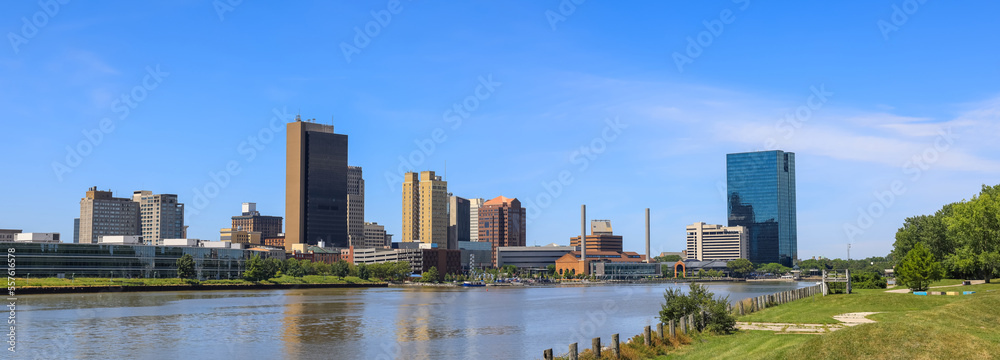  View of downtown Toledo skyline in Ohio, USA seen across Maumee River
