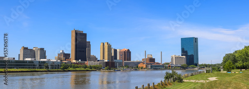  View of downtown Toledo skyline in Ohio, USA seen across Maumee River